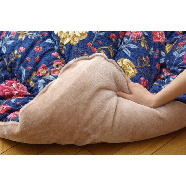 プレゼント サプライズ こたつ布団/厚掛け布団 〔単品 花柄 ネイビー 205×205cm〕 裏地フランネル 表地綿100% 日本製 国内プリント 〔リビング〕〔〕 通販 国内プリント こたつ厚掛け布団 こたつ布団 単品 『式部』 グリーン 205×285cm(裏地