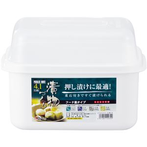 【マラソンでP最大49倍】【4個セット】 漬物容器/漬物用品 【4L ホワイト】 角型 フード蓋付き 漬物石付き 『ピクルスメイト』
