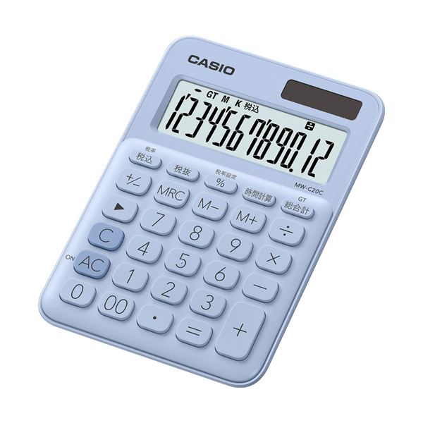 【マラソンでポイント最大47.5倍】(まとめ)カシオ カラフル電卓 ミニジャストタイプ12桁 ペールブルー MW-C20C-LB-N 1台【×5セット】|インテリアの壱番館