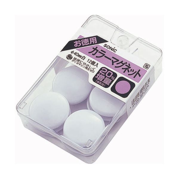 【ポイント20倍】(まとめ) ソニック カラーマグネット 直径40mm 白 AT-144 1ケース(12個) 【×30セット】