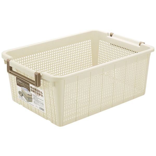 【クーポン券別れ別れ中＆百貨店SALE客体】(まとめ) 積み重ね納める 提げ篭/納めるかご 【L】 象牙色 スタッキング可 収納家具納める 【20個仕掛ける】