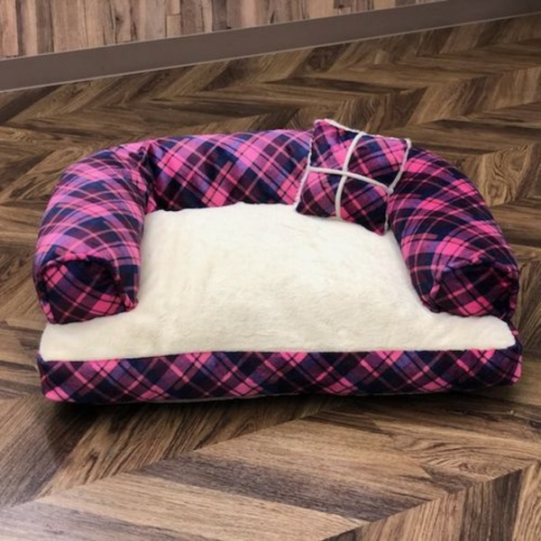 【マラソンでP最大49倍】Pet Bed（ペットベッド）あご置きクッション付き ピンク×ホワイト