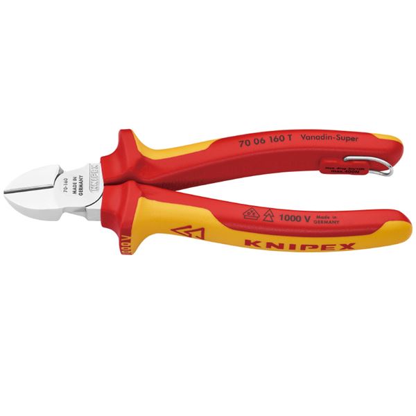 【ポイント20倍】KNIPEX（クニペックス） 7006-160TBK 絶縁斜ニッパー 落下防止 （BK）