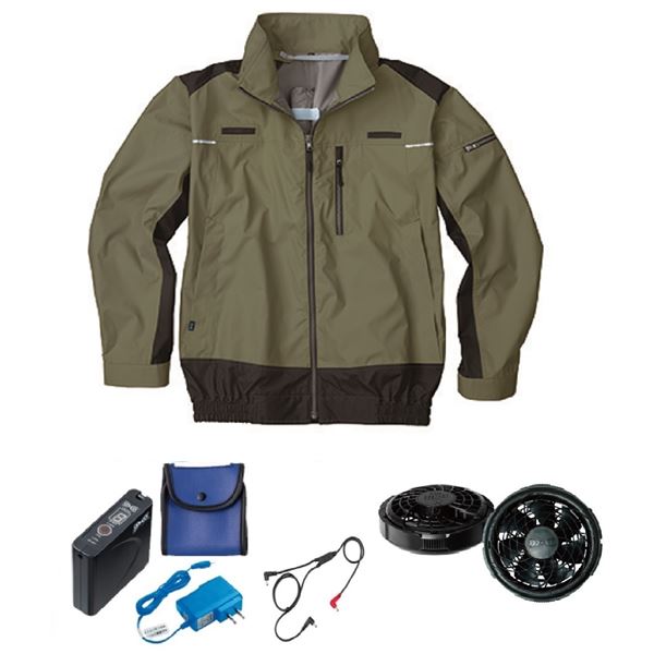 【ポイント20倍】KU92110 空調服 R ポリエステル製 遮熱フルハーネス仕様 FAN2300B・RD9261・LISUPER1セット カーキグリーン LL