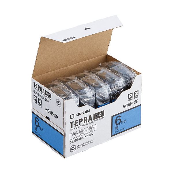 【尖んがり20倍】第一人者体育館(KING JIM) テプラPROテープエコノパック 5個入 6粍 青 SC6B-5P