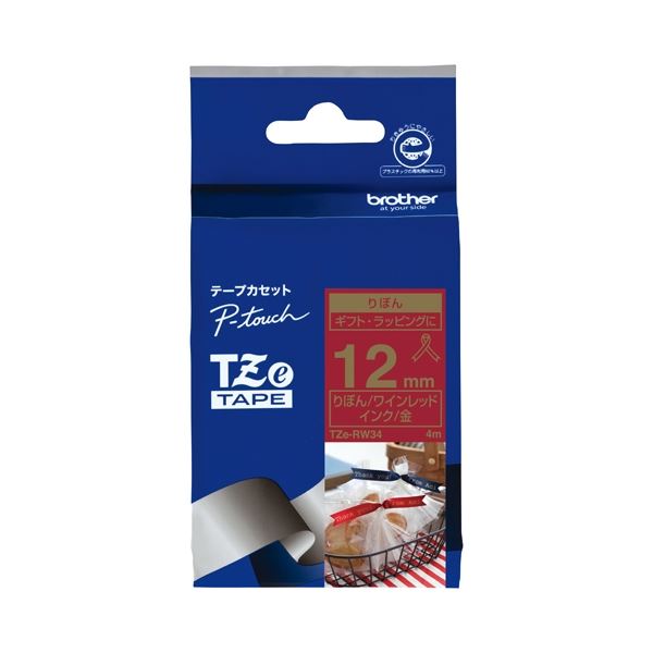 【尖んがり20倍】(まとめ）茶飲み友だち シュロの葉磁気テープ TZe-RW34 赤いことに金文字記号12粍【×5仕掛ける】