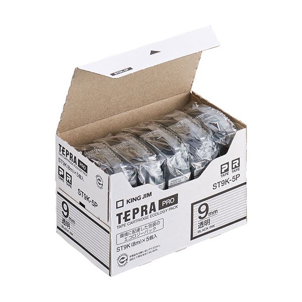 【ポイント20倍】キングジム(KING JIM) テプラPROテープエコパック 9mm 透明ラベル 5個入 ST9K-5P