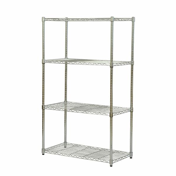 【クーポン配布中&マラソン対象】スチールラック 約幅90cm 4段セット 支柱径25mmメッキ アジャスター付き 組立品 リビング ダイニング キッチン 子供部屋【代引不可】｜インテリアの壱番館