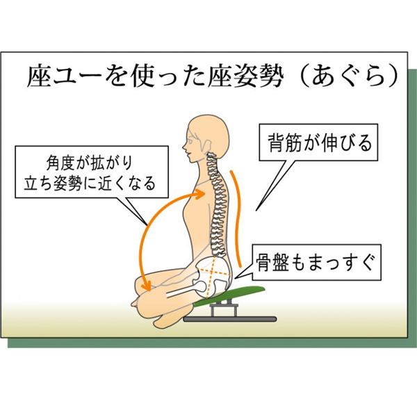 あぐら椅子/正座椅子【スウィング背もたれ付きモスグリーン×ブラック】幅60cm耐荷重80kg日本製スチール『座ユー』【代引不可】