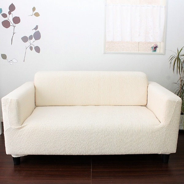 【マラソンでP最大49倍】フィット ソファーカバー 幅140～200cm用 3人掛け用 アイボリー 肘付き用 洗える 日本製 綿混素材 トリコ リビング ダイニング