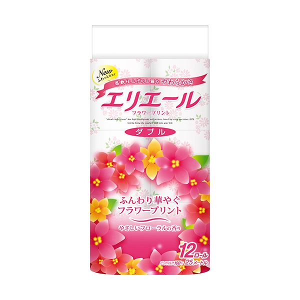 【ポイント20倍】（まとめ）大王製紙 エリエールトイレットティシュー フラワープリント ダブル 芯あり 香つき 25m 1パック（12ロール）【×10セット】