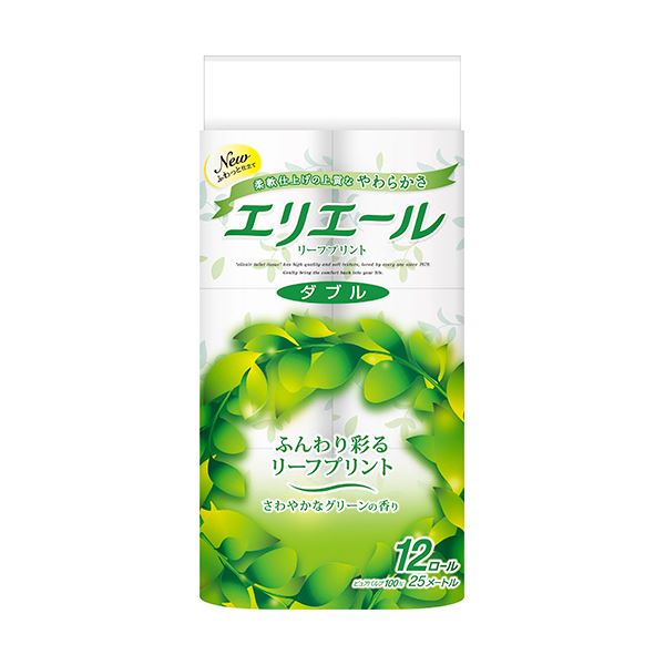 6039円 品揃え豊富で まとめ 大王製紙 エリエールトイレットティシュー リーフプリント ダブル 芯あり 香つき 25m 1パック 12ロール