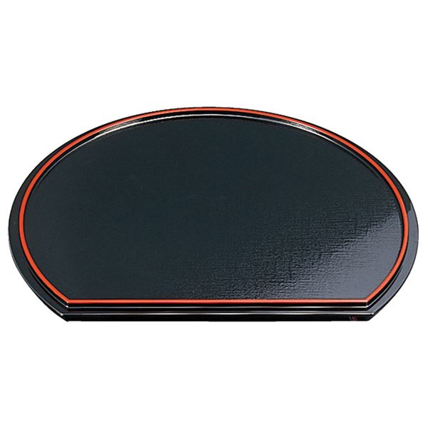 【ポイント20倍】尺3 半月布目両面盆/トレー 【黒/朱】 398×344×19mm 日本製 〔和食 レストラン 居酒屋 店舗 お店〕【代引不可】