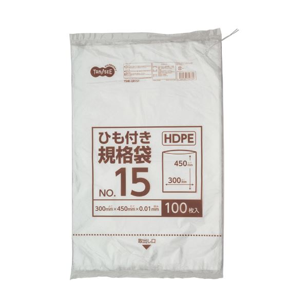 【クーポン配布中＆マラソン対象】（まとめ）TANOSEE HDPE規格袋 紐あり15号 ヨコ300×タテ450×厚み0.01mm 1パック（100枚）【×20セット】