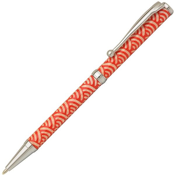 【クーポン配布中&マラソン対象】日本製 ハンドメイド ボールペン/文房具 【青海波 赤色】 クロスタイプ 芯:0.7mm 美濃和紙 友禅紙 文具 オフィス用品