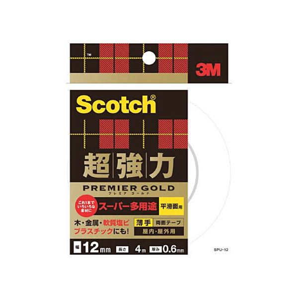 【クーポン配布中＆マラソン対象】(まとめ) 3M スコッチ 超強力両面テープ プレミアゴールド スーパー多用途 薄手 12mm×4m SPU-12 1巻 【×5セット】 7,725円