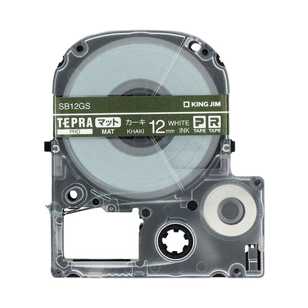 【クーポン配布中】（まとめ）キングジム テプラ PROテープカートリッジ マットラベル 12mm カーキ/白文字 SB12GS 1個【×3セット】
