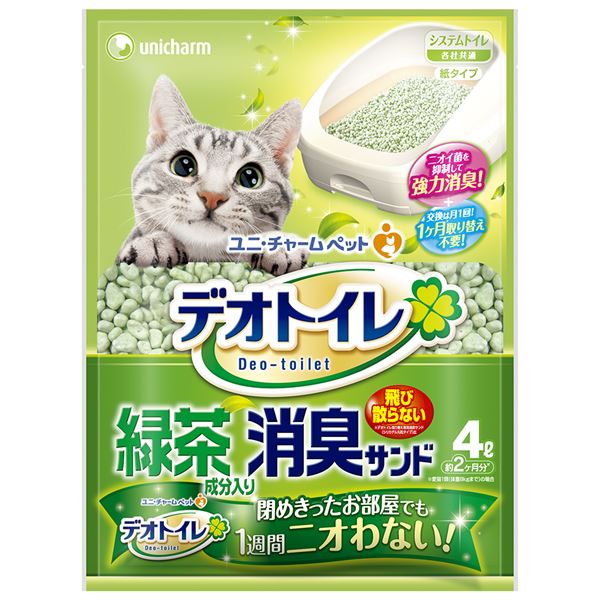 【ポイント20倍】(まとめ）デオトイレ 飛び散らない緑茶成分入り消臭サンド 4L （ペット用品)【×8セット】