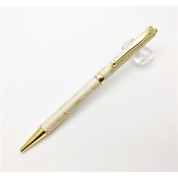 【クーポン配布中＆マラソン対象】日本製 ハンドメイド ボールペン/文房具 【白箔金・白波】 クロスタイプ 芯：0.7mm 美濃和紙 友禅紙 文具 オフィス用品