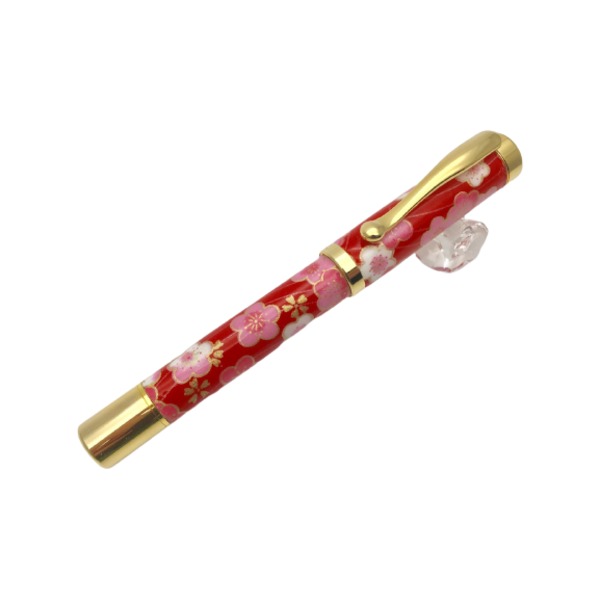 【クーポン配布中＆マラソン対象】日本製 万年筆 /文房具 【梅と青海波 赤色】 美濃和紙 友禅紙 文具 オフィス用品 ステーショナリー