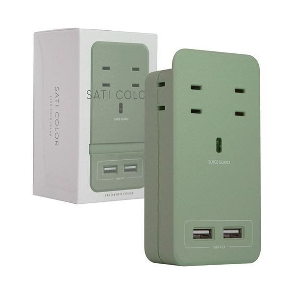 【クーポン配布中】ファーゴ SATI COLOR電源タップ AC4個口+USB2ポート ライトグリーン CT221LG 1個