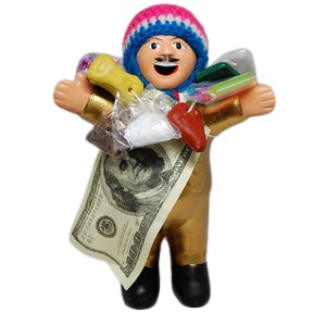 【ポイント20倍】【エケコ人形19cm】 L サイズのエケコ人形 ゴールド/金色 ペルー直輸入