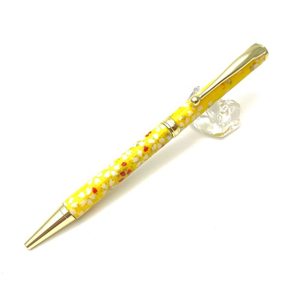 【クーポン配布中＆マラソン対象】日本製 ハンドメイド ボールペン/文房具 【桜と流水 黄色】 クロスタイプ 芯：0.7mm 美濃和紙 友禅紙 文具 オフィス用品