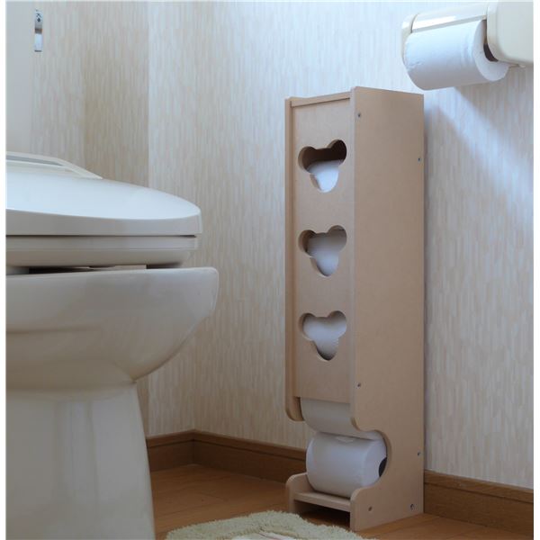 【マラソンでP最大49倍】トイレラック トイレット ペーパーホルダー 約幅14cm×奥行14.5cm×高さ61cm ナチュラル 無塗装 フタ付き ペーパー約5個収納可 日本製 国産 トイレットペーパー収納 トイレ収納【代引不可】