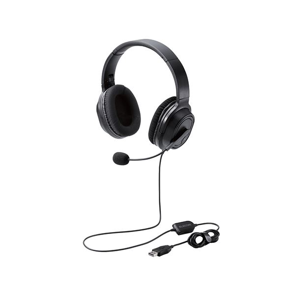 【尖んがり20倍】エレコム オーバーヘッドタイプヘッドセット/両耳/USB/40粍１番ウッド/黒いこと HS-HP30UBK