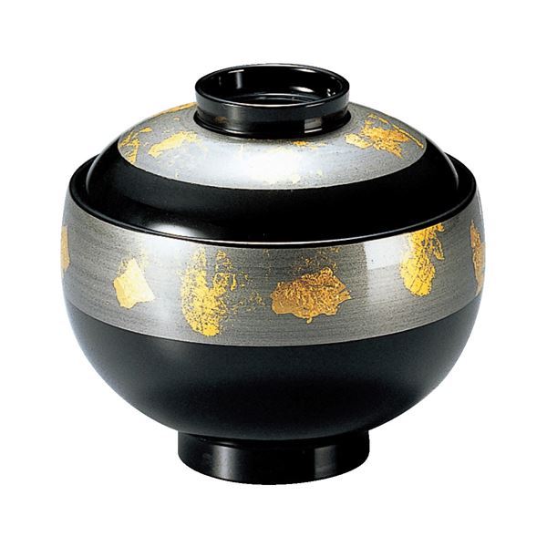 【ポイント20倍】3.1寸 布袋椀/お椀 【グレー金箔帯 A】 直径97×高さ89(66)mm 日本製 〔和食 レストラン 店舗 お店〕【代引不可】