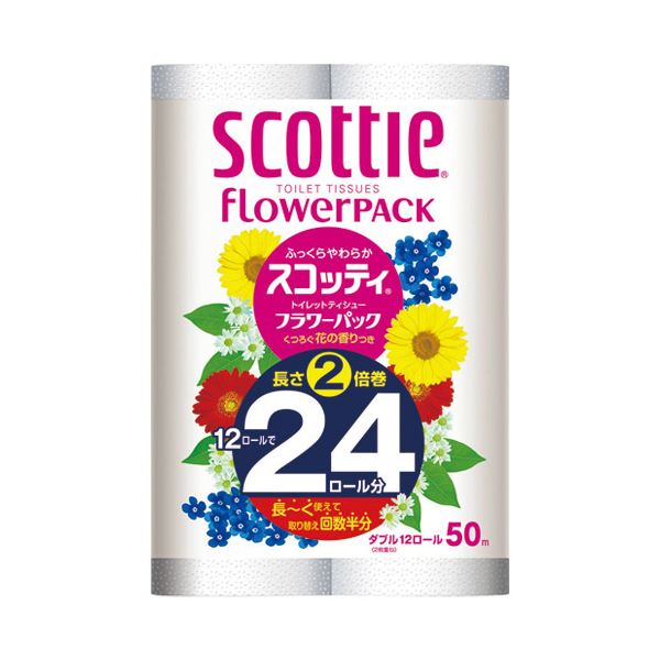 【尖んがり20倍】（まとめ） 日本製紙クレシア スコッティフラワー2倍巻き W 12渦状文×4P【×3書き割り】