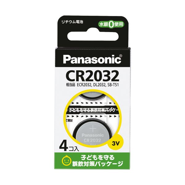 【マラソンでP最大49倍】（まとめ）パナソニック コイン形リチウム電池 3V CR-2032/4H 1パック（4個） 【×3セット】