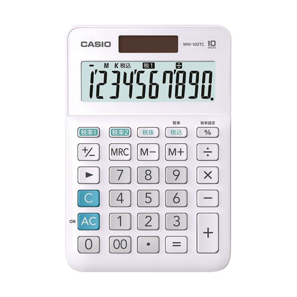 【マラソンでポイント最大47.5倍】(まとめ)カシオ W税率電卓 10桁ミニジャストタイプ ホワイト MW-100TC-WE-N 1台【×5セット】|インテリアの壱番館