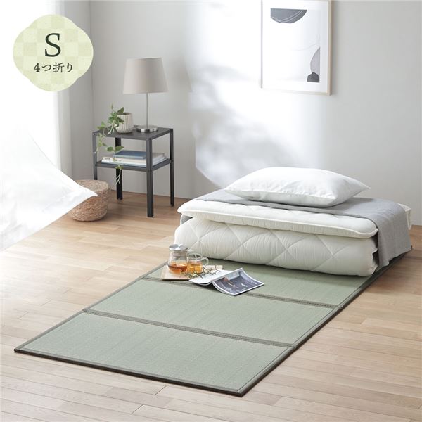【ポイント20倍】畳マット シングル 約100×200×1.1cm い草 100％ 双目織 緑 折りたたみ 軽量 コンパクト 4つ折り 畳マットレス リビング【代引不可】