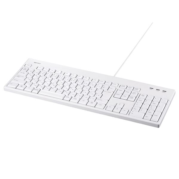 【ポイント20倍】バッファロー（サプライ） 有線フルキーボード 抗菌仕様・防水防塵キーボード ホワイト BSKBU520WHZ