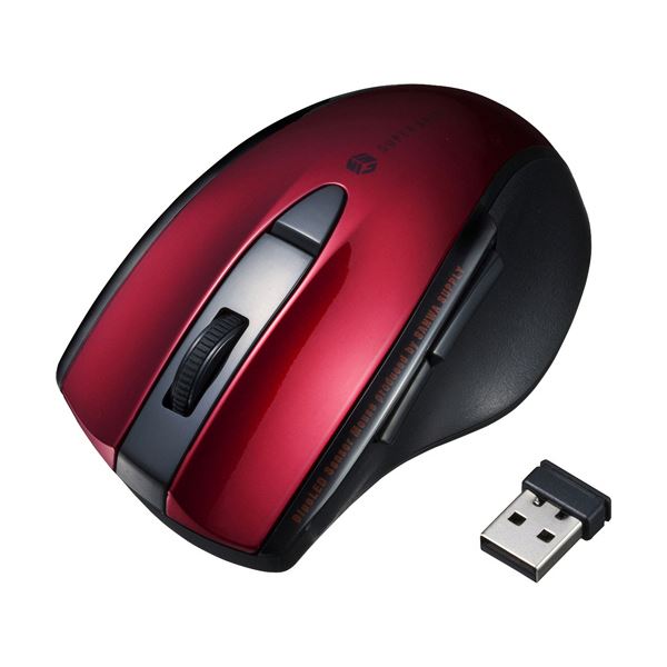 【マラソンでP最大49倍】サンワサプライ 静音ワイヤレスブルーLEDマウス(5ボタン) レッド MA-WBL166R 1個
