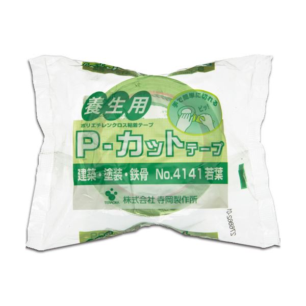 【マラソンでP最大47倍】（まとめ）寺岡製作所 養生用P-カットテープ 50mm×25m 若葉 NO.4141-50X25ワカバ 1巻 【×10セット】