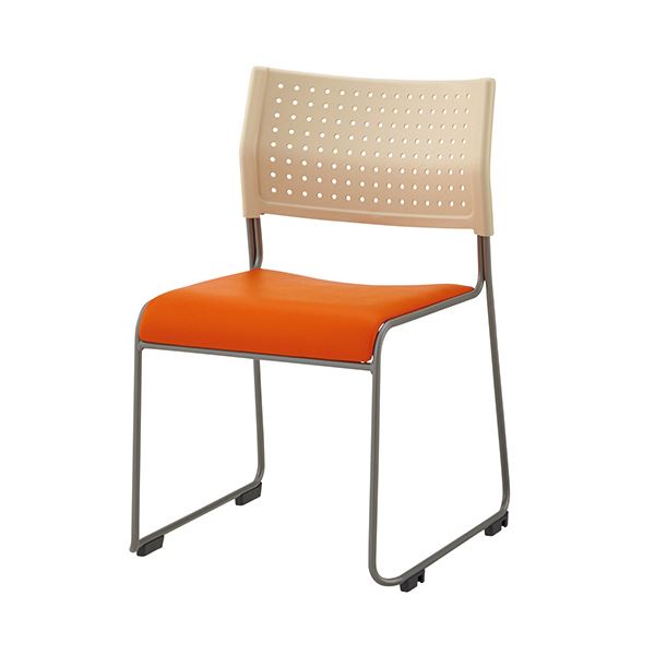 【クーポン券別れ別れ中】（まとめ）花ショウブチトセ スタッキングチェア パッド座印字機 オレンジ色 ASL-110PV-W/OG 1脚 【×3仕かける】 インテリア・寝具・収納-イス・チェア