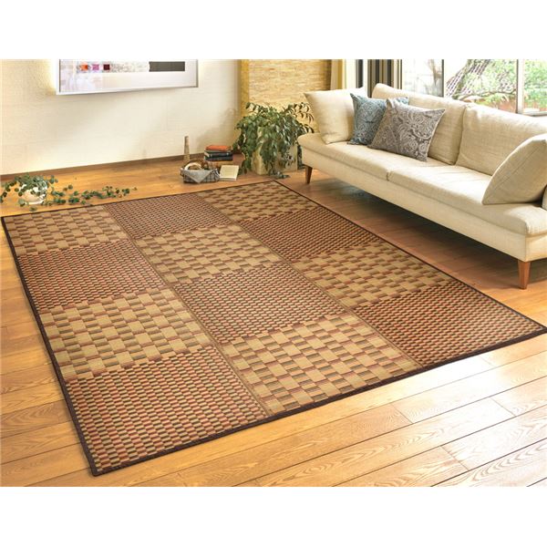 【ポイント20倍】い草 ラグマット 絨毯 約240×320cm ブラウン 抗カビ い草コンパクトパフラグ 裏貼り 撥水 キハチ リビング ダイニング【代引不可】