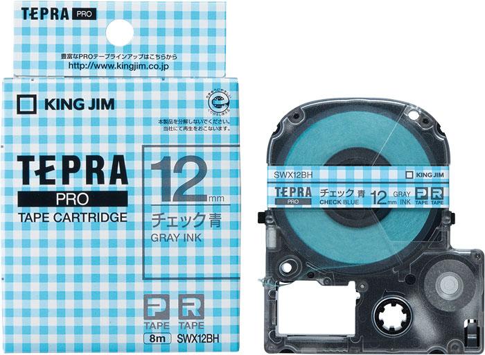 【マラソンでP最大47倍】(まとめ）キングジム 模様ラベル チェック青・グレー文字（PROテープ） SWX12BH 【×10セット】 11,147円