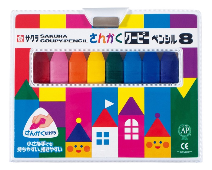 (まとめ)サクラクレパス さんかく クーピーペンシル8色 FYL8
