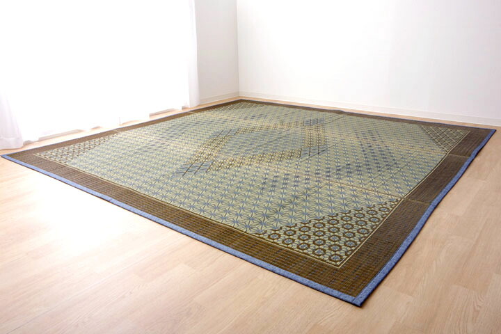 【ポイント20倍】い草ラグ 国産 ラグ カーペット 約2畳 正方形 『DX組子』 グレー 約191×191cm （裏:不織布）【グレー】 【代引不可】