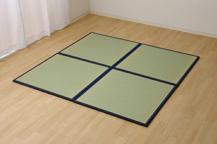 【マラソンでP最大49倍】置き畳 半畳 国産 い草ラグ 『あぐら』 ネイビー 約82×82cm　12枚組【ネイビー】 【代引不可】