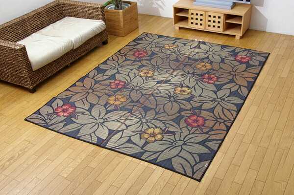 【ポイント20倍】純国産 袋織 い草ラグカーペット 『DXなでしこ』 ブルー 約191×250cm(裏:不織布)【ブルー】 【代引不可】