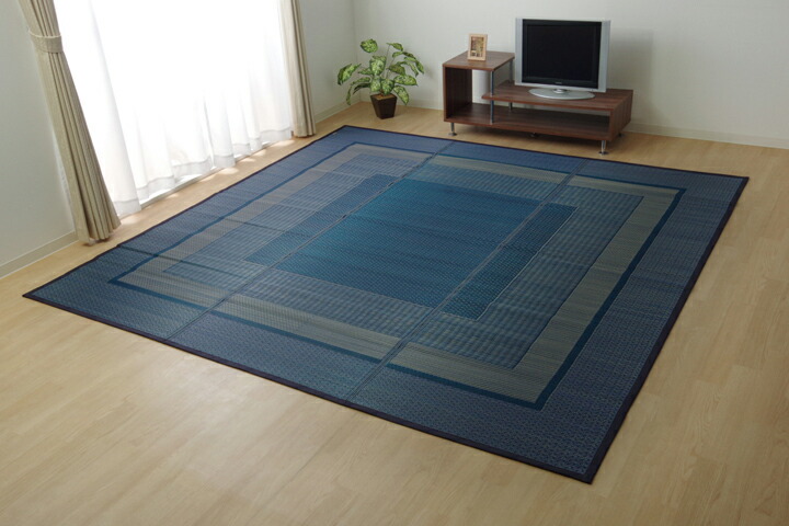 【ポイント20倍】ラグ 国産 い草 ござ カーペット 『ランクス』 ネイビー 江戸間4.5畳(約261×261cm)【ネイビー】 【代引不可】