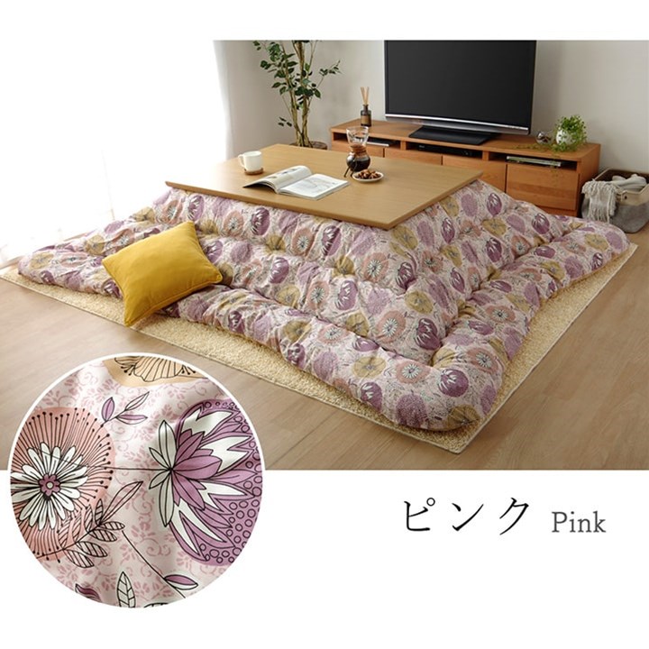 【マラソンでP最大47倍】こたつ布団 長方形大 国産 花柄 掛け単品 ピンク 約205×385cm【ピンク】【代引不可】