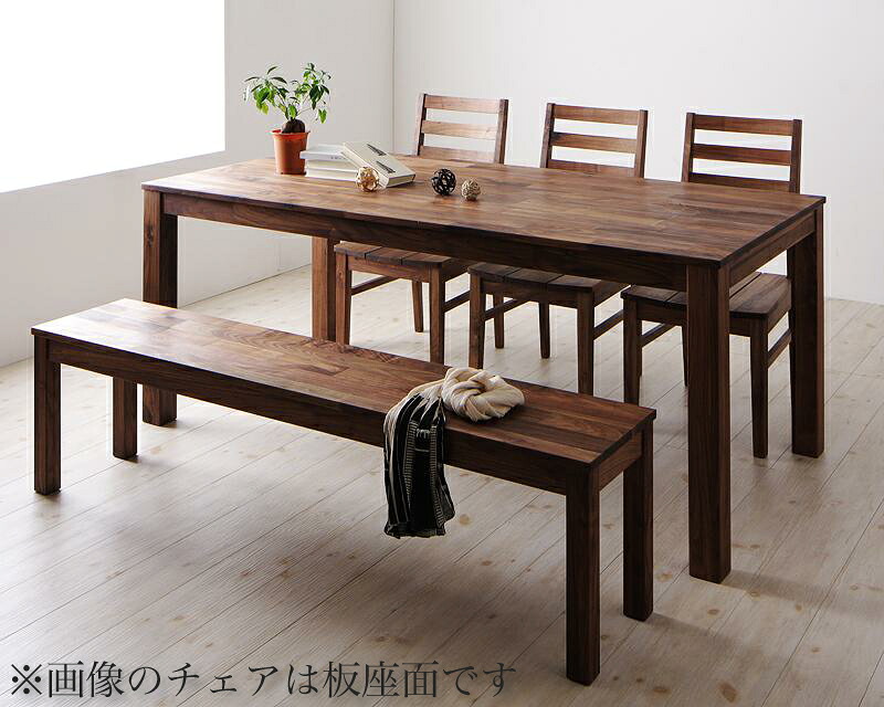 【クーポン配布中＆マラソン対象】総無垢材ワイドダイニング Cursus クルスス 5点セット(テーブル+チェア3脚+ベンチ1脚) ウォールナット PVC座 W180【代引不可】