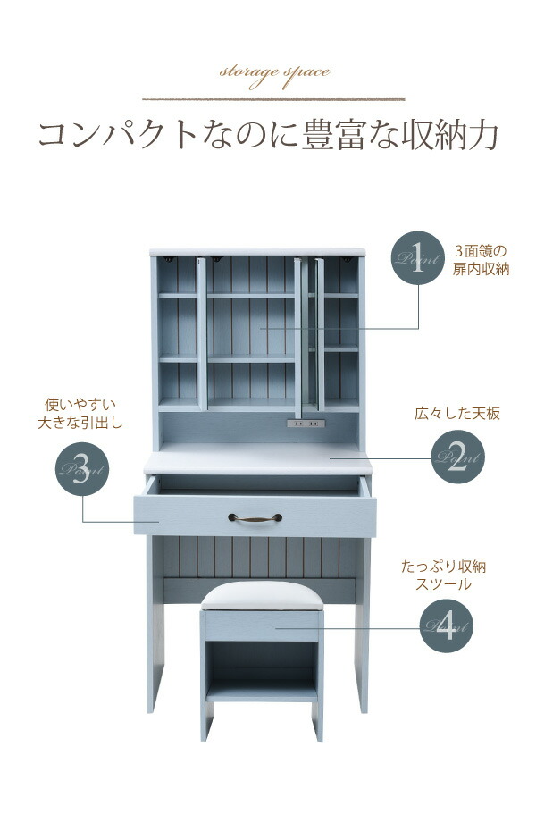 フレンチカントリー インテリアの壱番館 カーテン ブルー ホワイト フレンチスタイル 室外機カバー 淡いブルーとグレイッシュなホワイトのバイカラーが特徴のフレンチスタイル 丸みのあるフォルムや ディテールで魅せるカントリーテイストな三面鏡ドレッサー ラグ 三面
