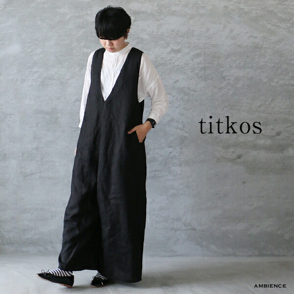 【最大3000円OFFクーポン配布中】 Titkos ティトコシュ ヨーロッパリネンの サロペット 日本製 レディース ブラック 送料無料 パンツ