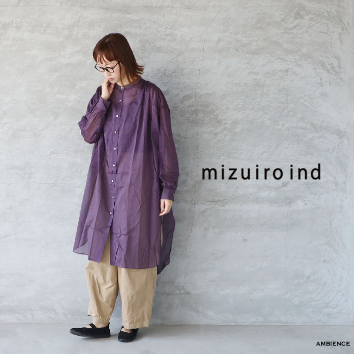 mizuiro ind｜コットン ラウンドカラー フロントフライ ギャザー